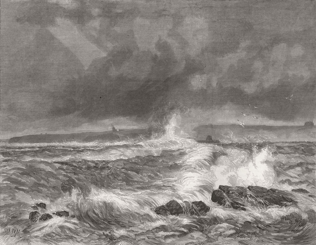 SCOTLAND. Wick Harbour during storm 1870 old antique vintage print picture
